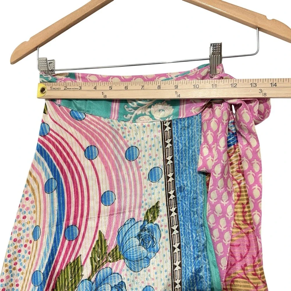 Art To Wear Vintage Silk Sari Magic Wrap Skirt Reversible Hippie Sarong Beach OS - Picture 6 of 7